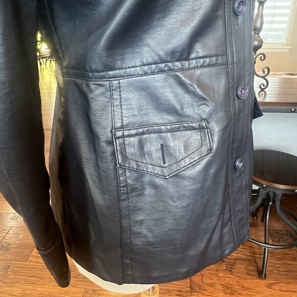 VTG 60's Penney's International Imports Vegan Leather Jacket Navy Blue Size 14 S - Picture 8 of 12